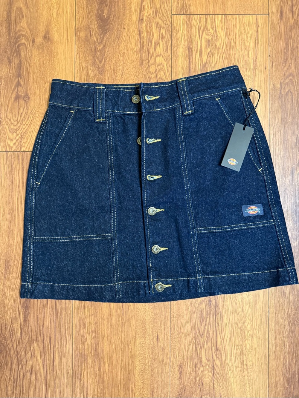 Dickies Dark Blue Denim Button-Front Mini Skirt